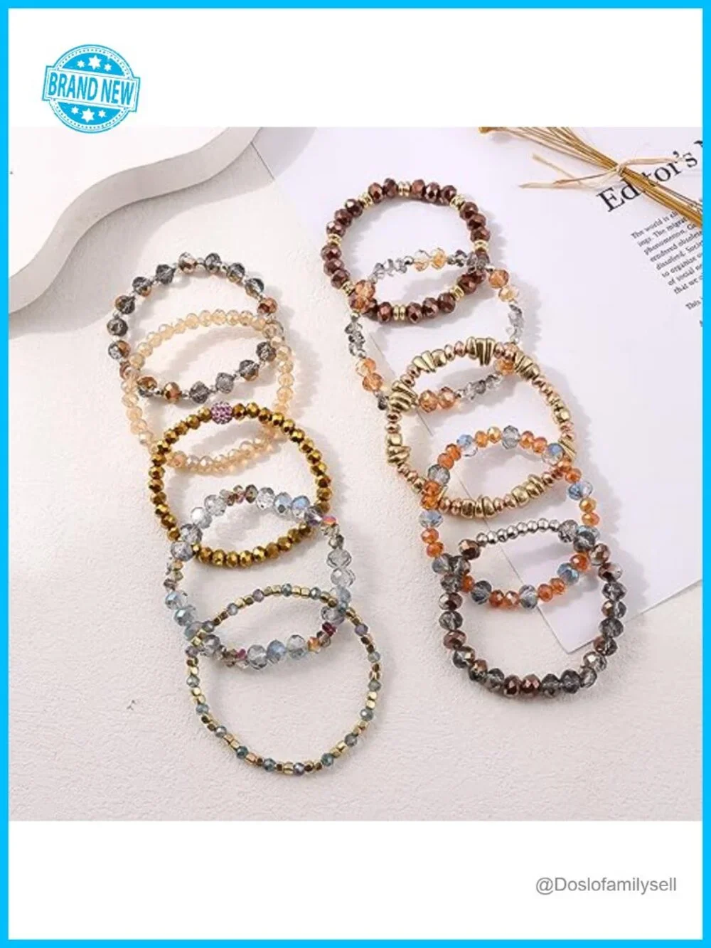 Bohemian Crystal Beaded Stretch Bracelet Set - 6 Pack Multilayered